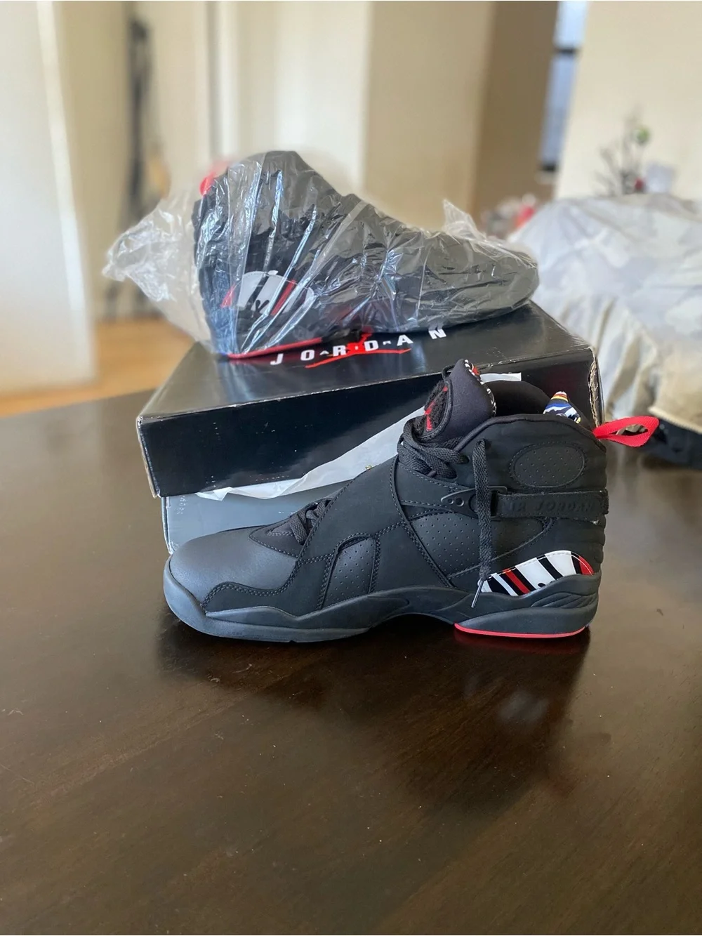 Jordan Men's Black Sneakers with Red and White Accents
